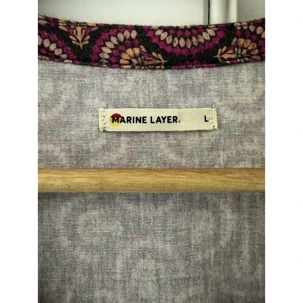 Marine Layer Cotton Button Front Blouse Large Boho Artisan Print - Picture 3 of 7